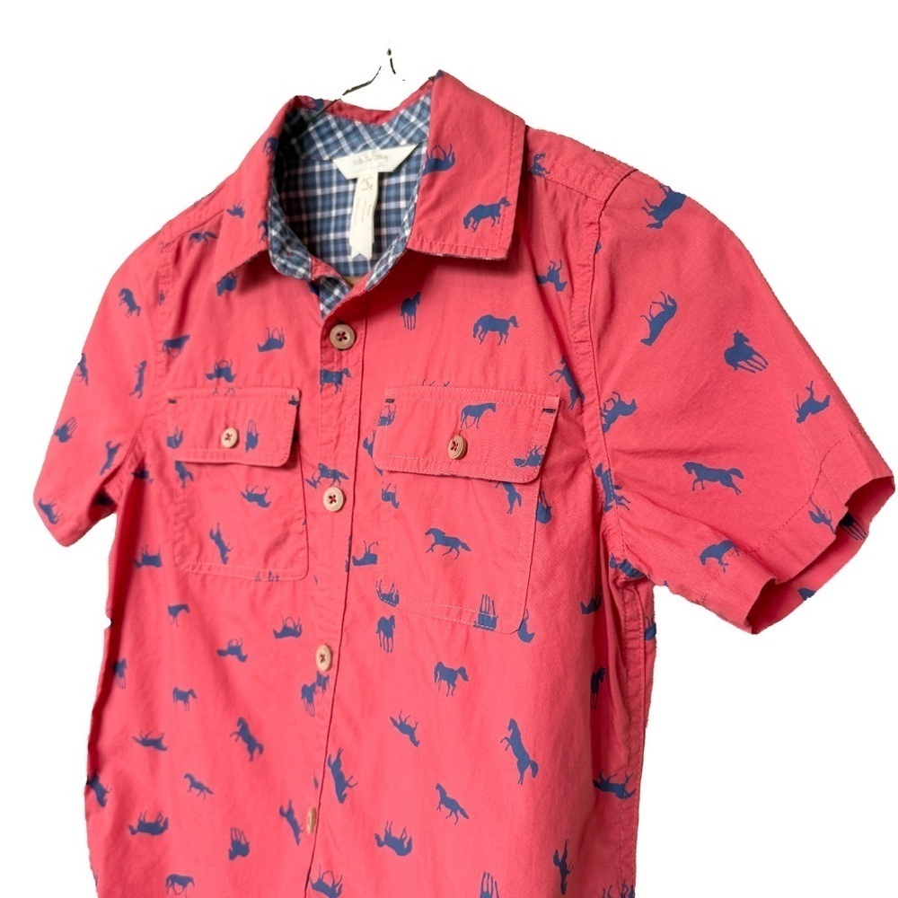 Matilda Jane x Joanna Gaines Boys Size 8 Red Horse Button-Up Shirt Short Sleeve